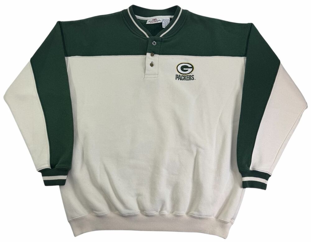 Vintage 90s Green Bay Packers Henley Crewneck Men's Large Football Sweatshirt
